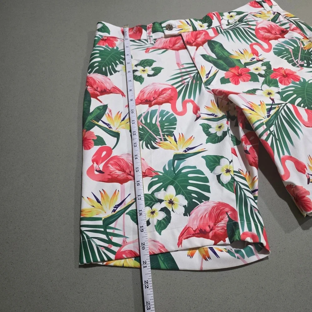 Loudmouth Golf‎ Shorts Mens 34 White Pink Flamingo Tropical Floral Palm Leaf LM